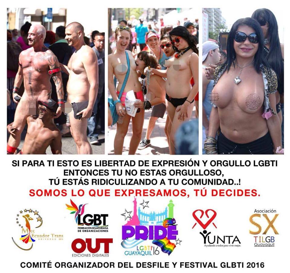 Orgullo Guayaquil - Gay Pride Guayaquil - Ecuador - No se permitirá desnudos durante el Orgullo LGBTI 2016